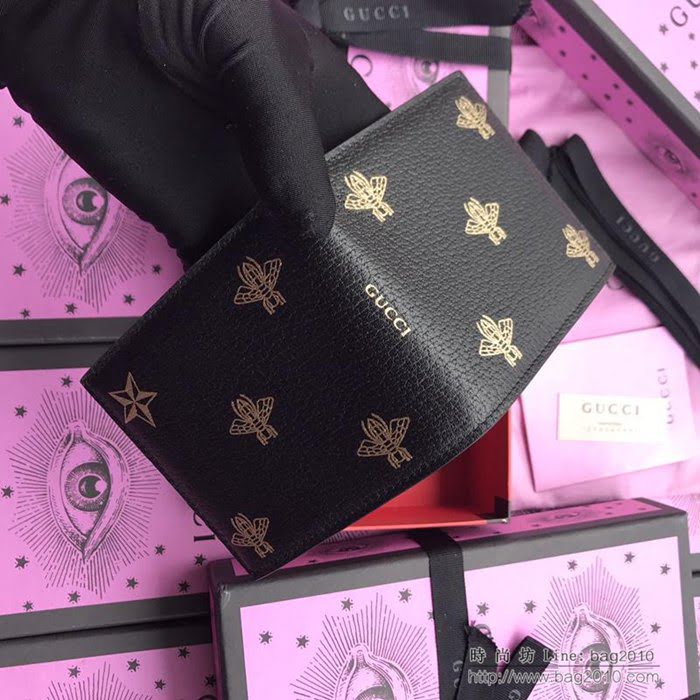 GUCCI古馳 新款 495055黑全皮 2018系列 引流款 進口頭層牛皮 星星圖案 短錢包  ydgq3480